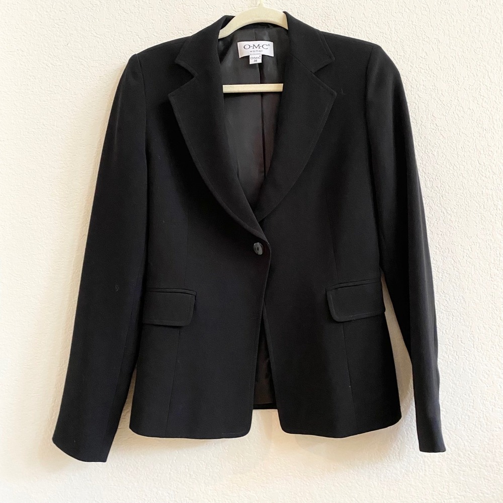 OMC WOMAN Black Blazer Suit Jacket Button Front Career Business Size EU36 US 4